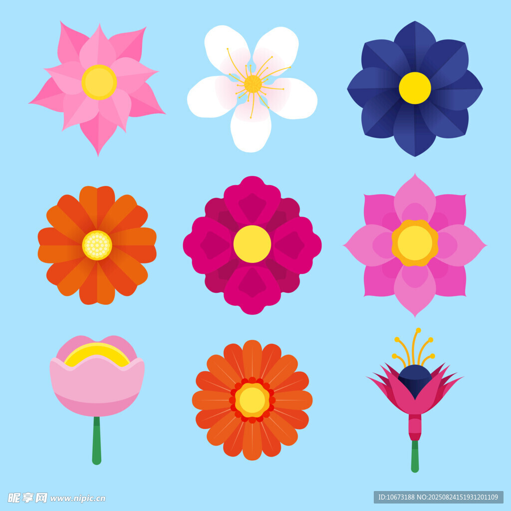 多彩花卉矢量插画图案