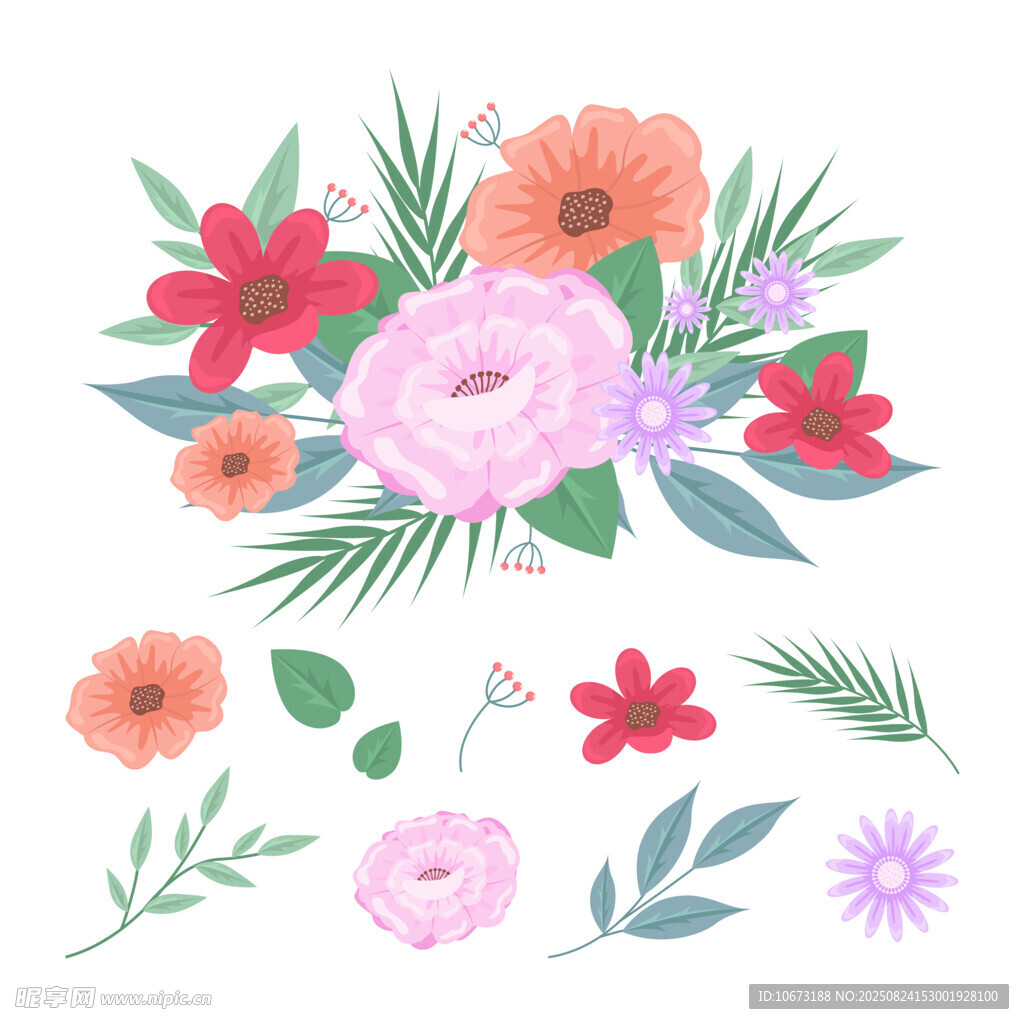 多彩花卉植物插画素材