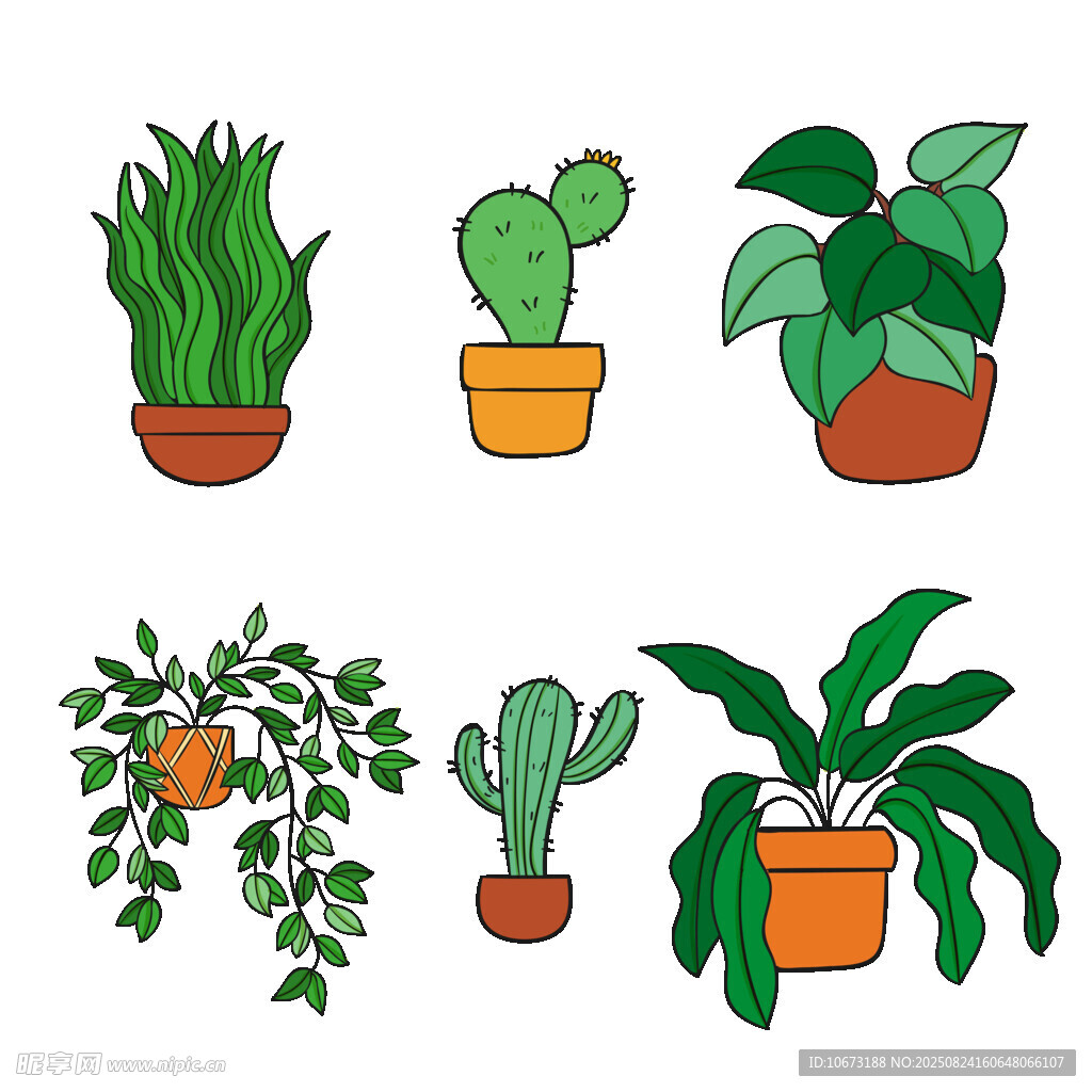 可爱手绘盆栽植物集合