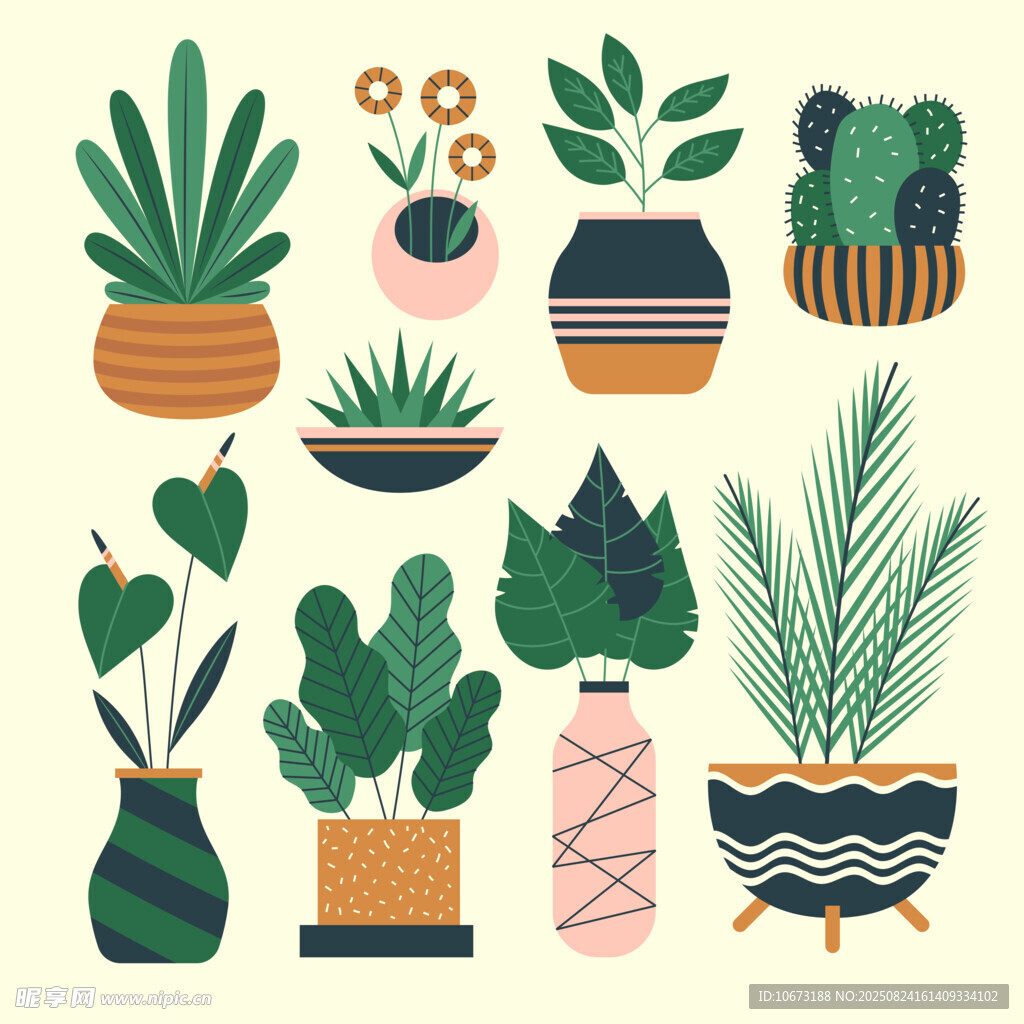 多样盆栽绿植插画