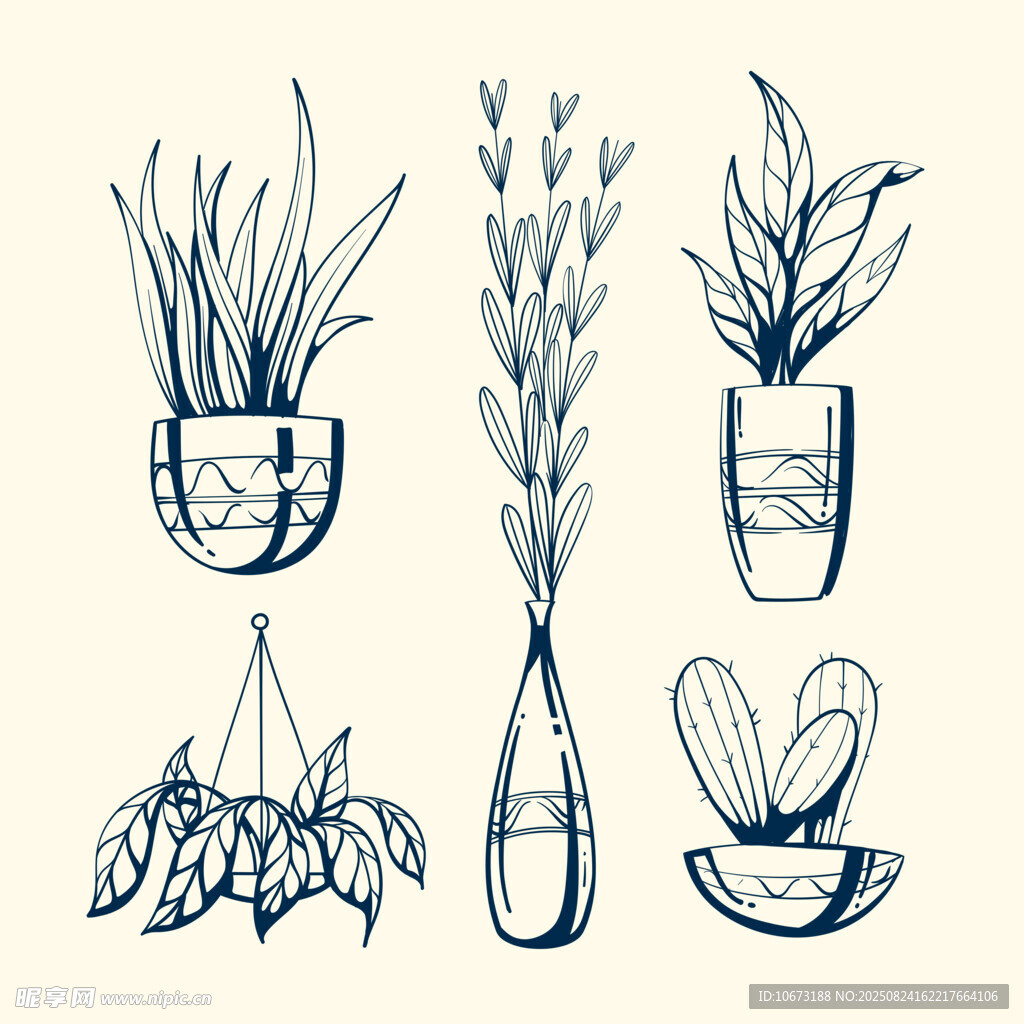 手绘盆栽插画