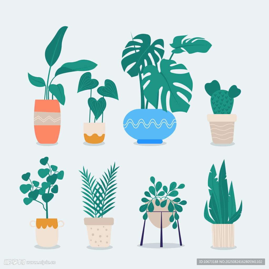 多样盆栽植物插画展示