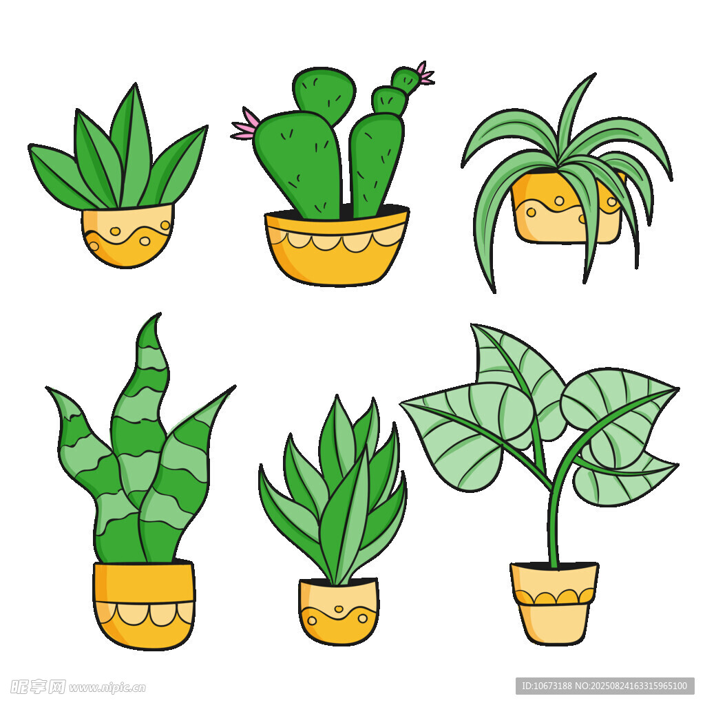 可爱盆栽植物插画