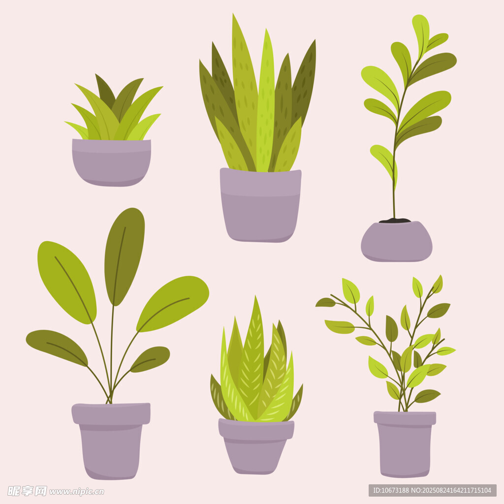可爱盆栽植物插画