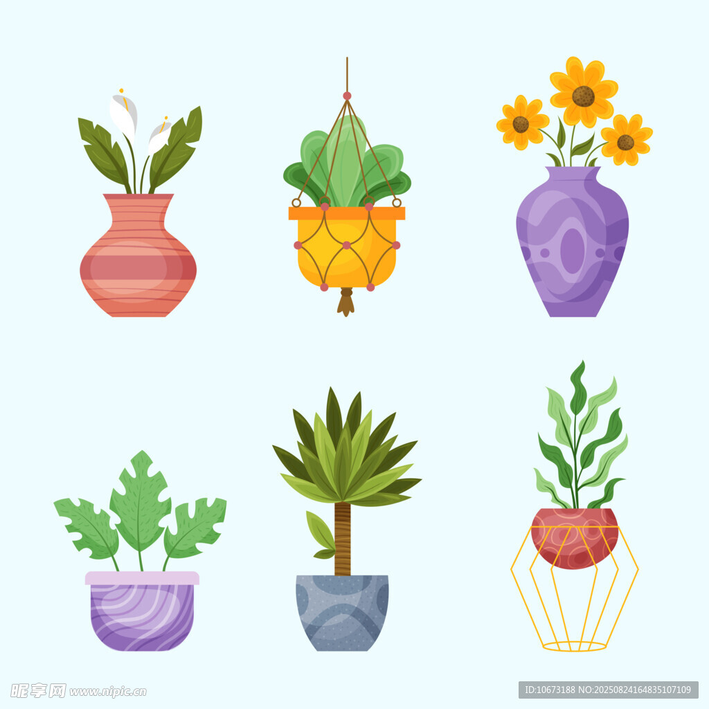 多彩盆栽插画
