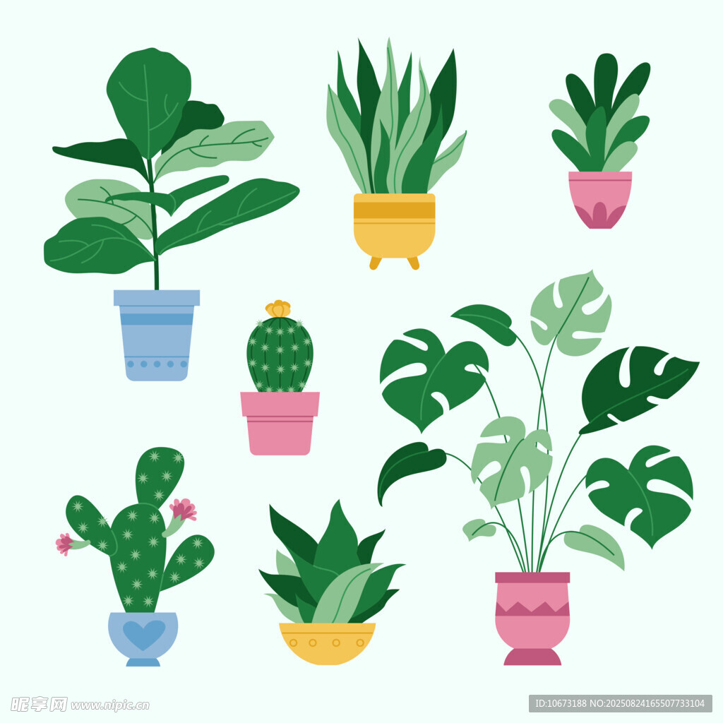 多彩盆栽插画 清新植物风