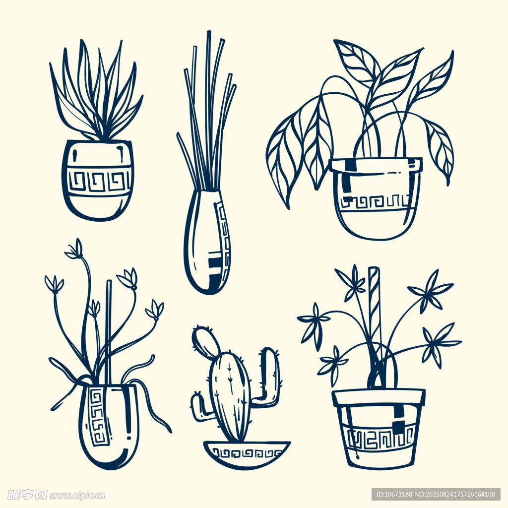 手绘盆栽植物插画