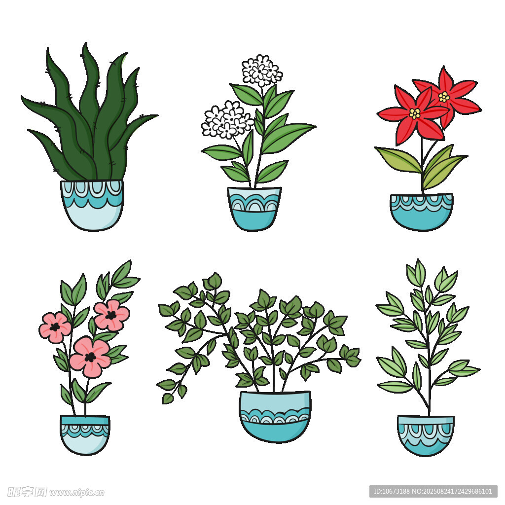 手绘盆栽花卉集合