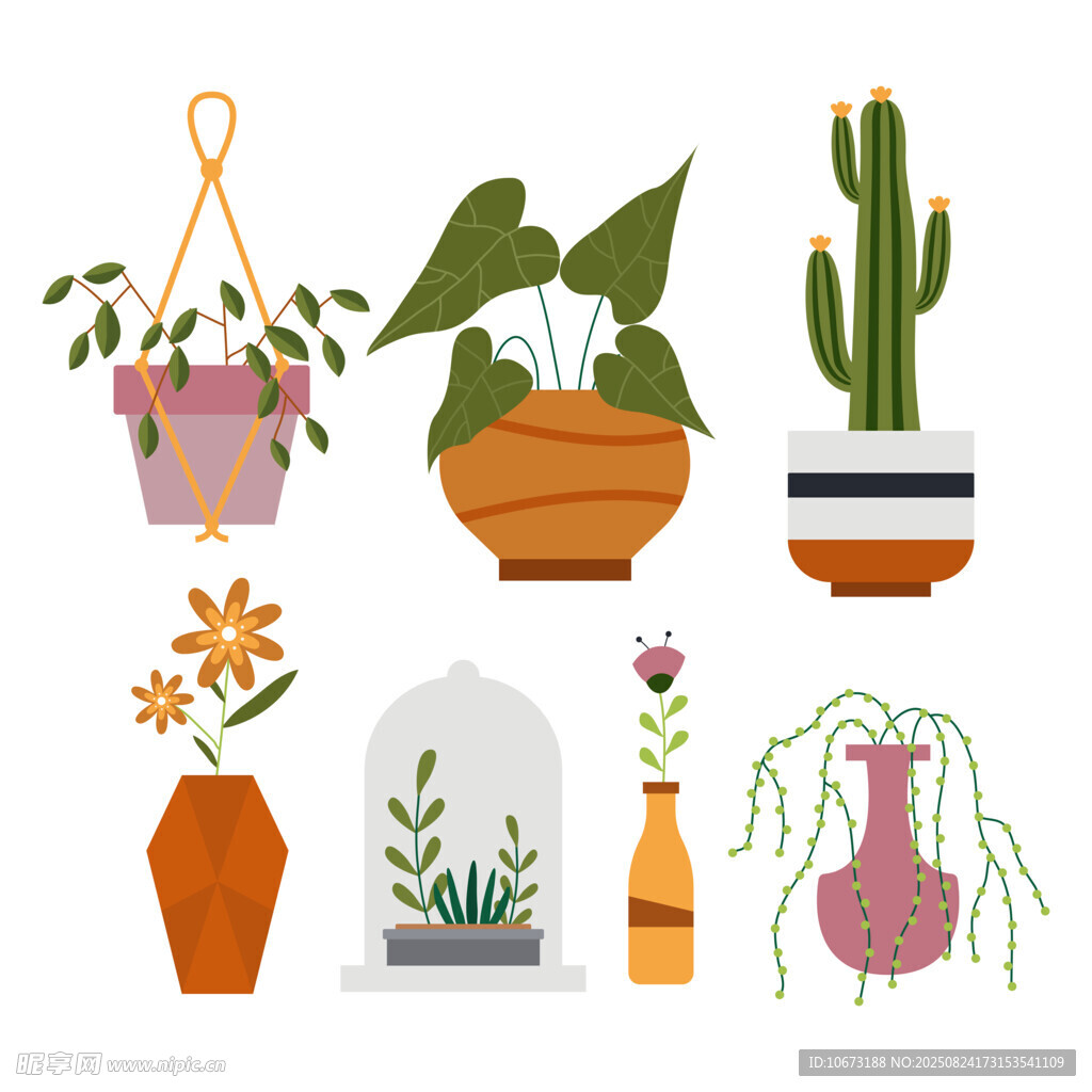 多样盆栽插画 清新绿植风