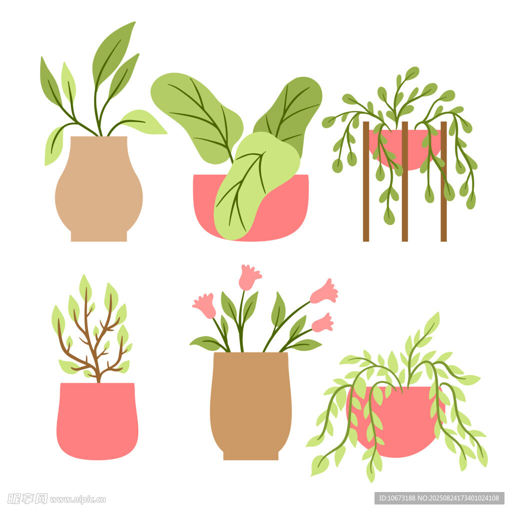 可爱盆栽植物插画集合