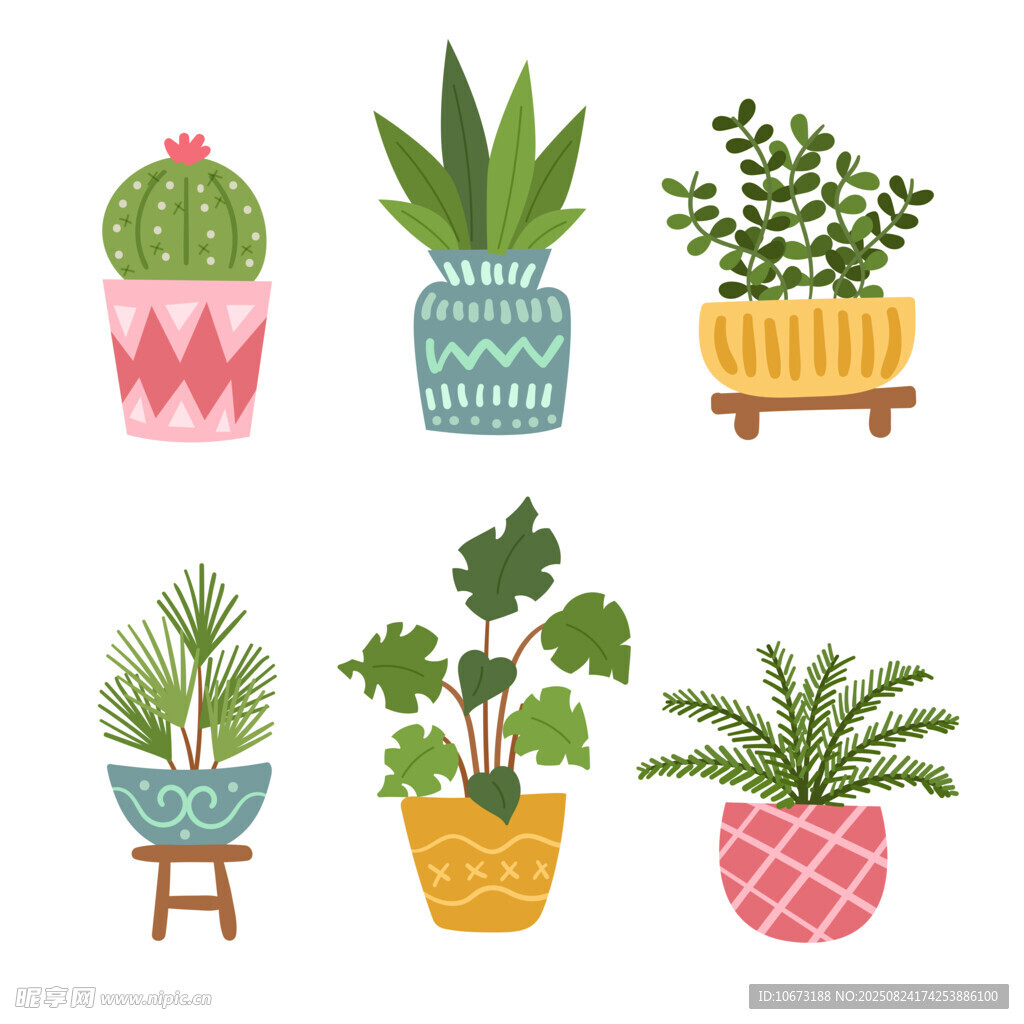 多彩盆栽插画 清新植物风