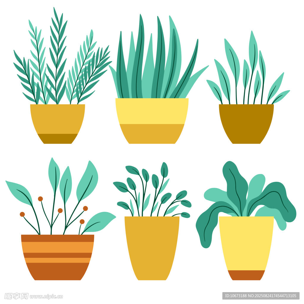 可爱盆栽植物插画