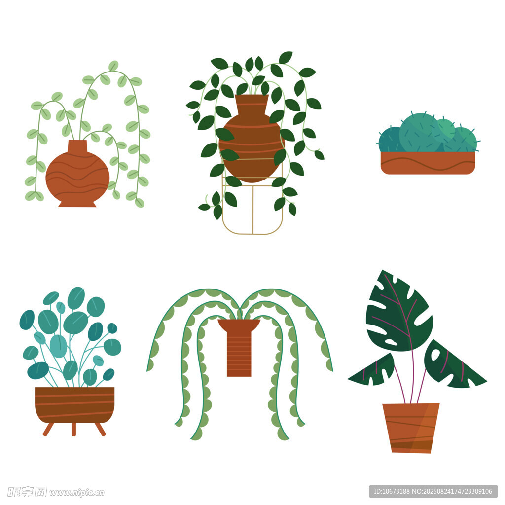 多样盆栽植物插画