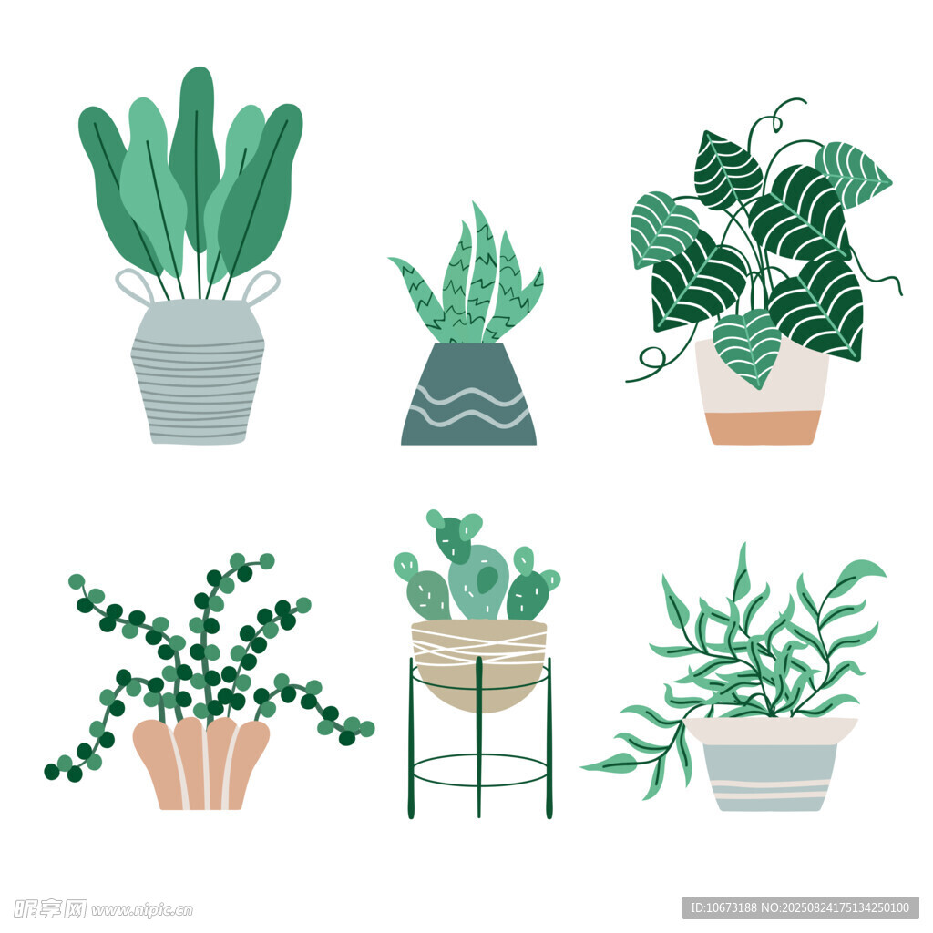多样盆栽绿植装饰插画