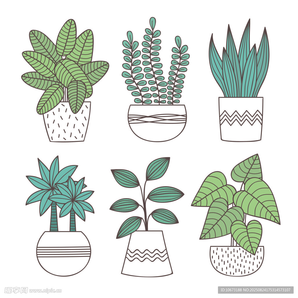 手绘盆栽植物集合