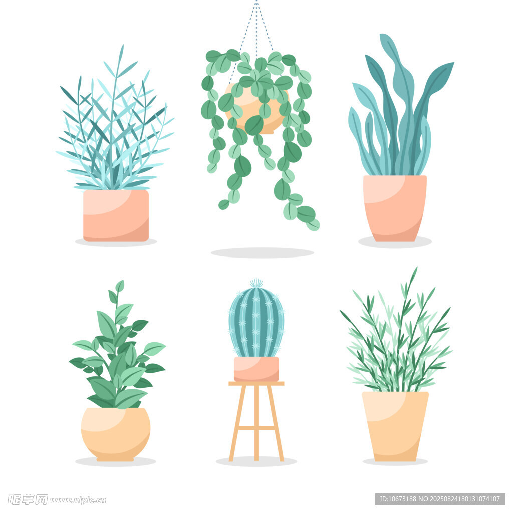 可爱盆栽植物插画集合