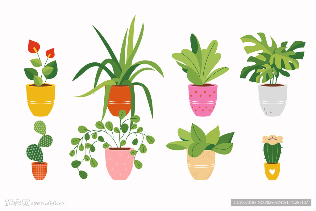 多彩盆栽植物插画集合