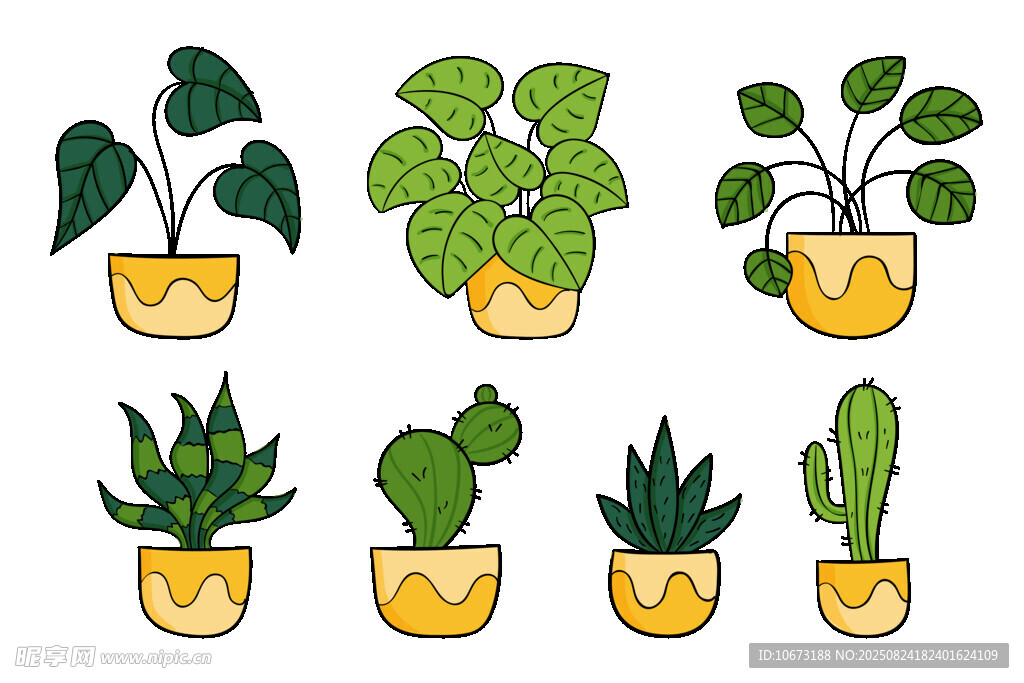 手绘盆栽植物集合