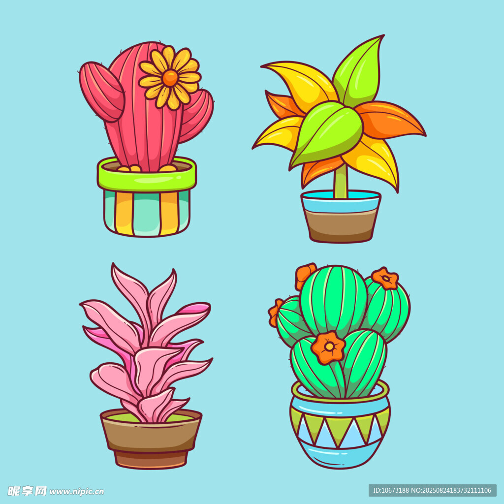 可爱盆栽多肉植物插画