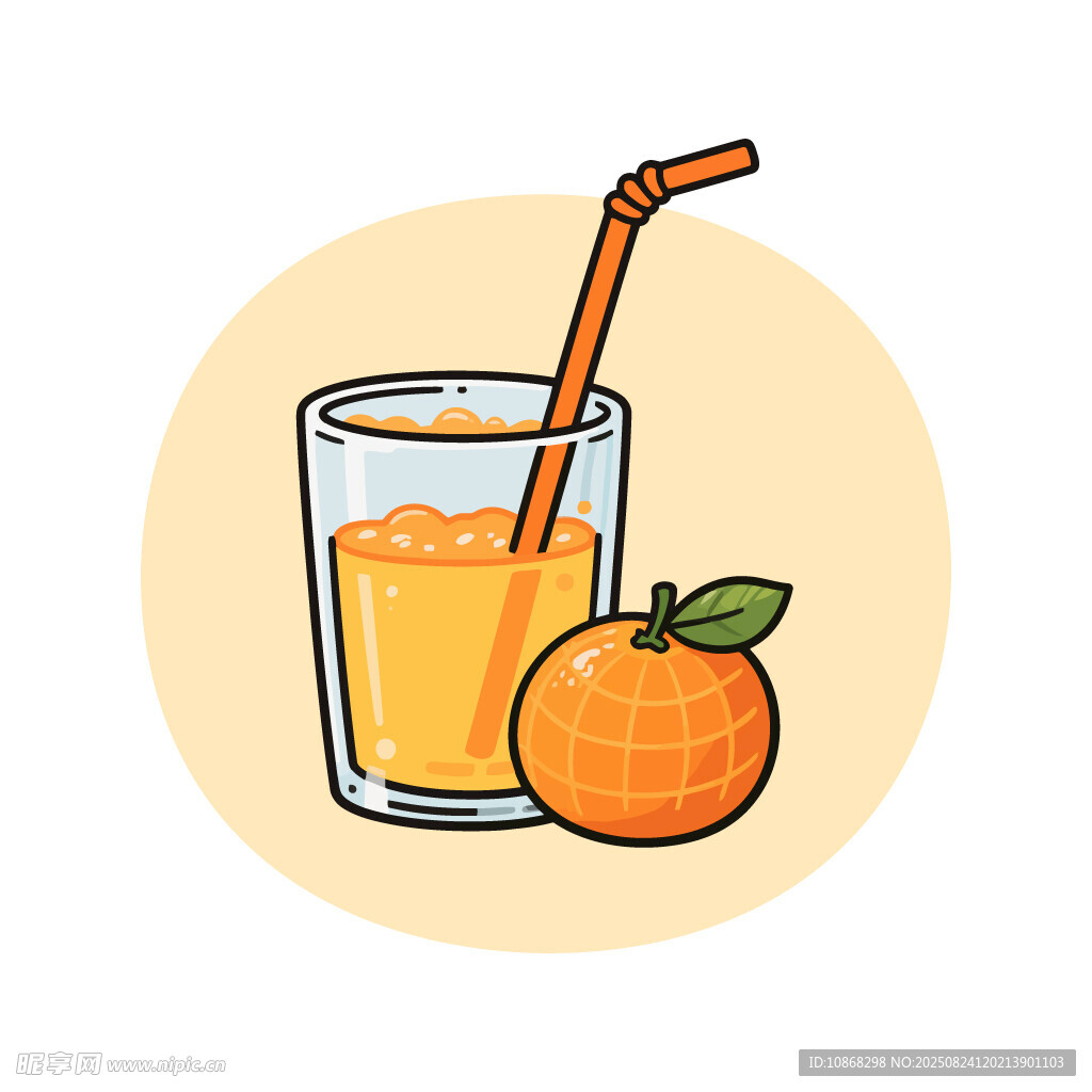 橙汁果汁手绘卡通插画矢量素材