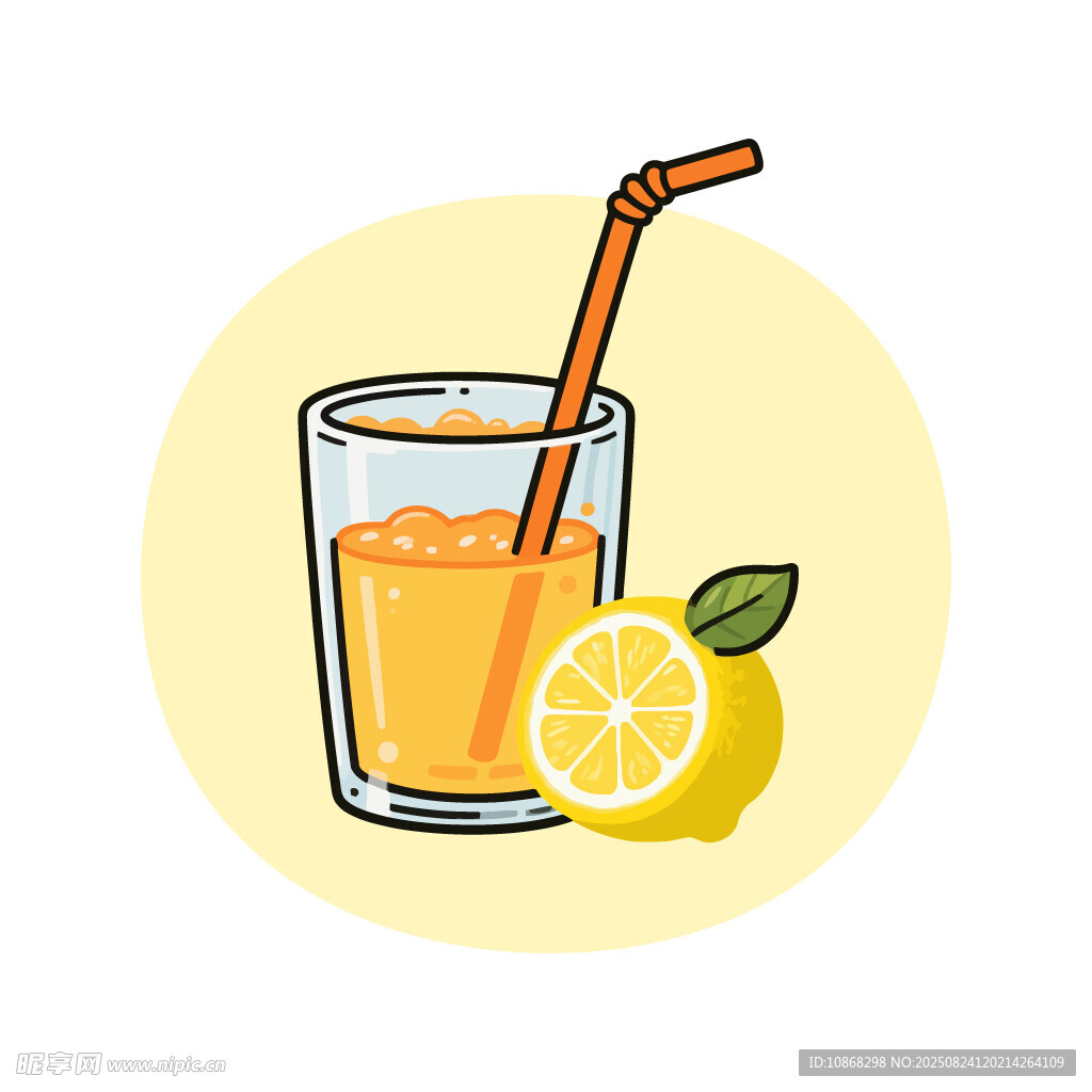 鲜榨柠檬果汁卡通手绘插画矢量