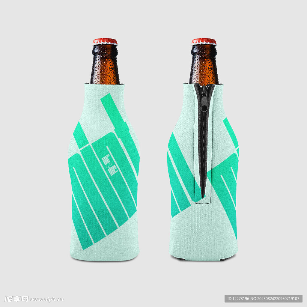 绿白图案啤酒瓶设计展示