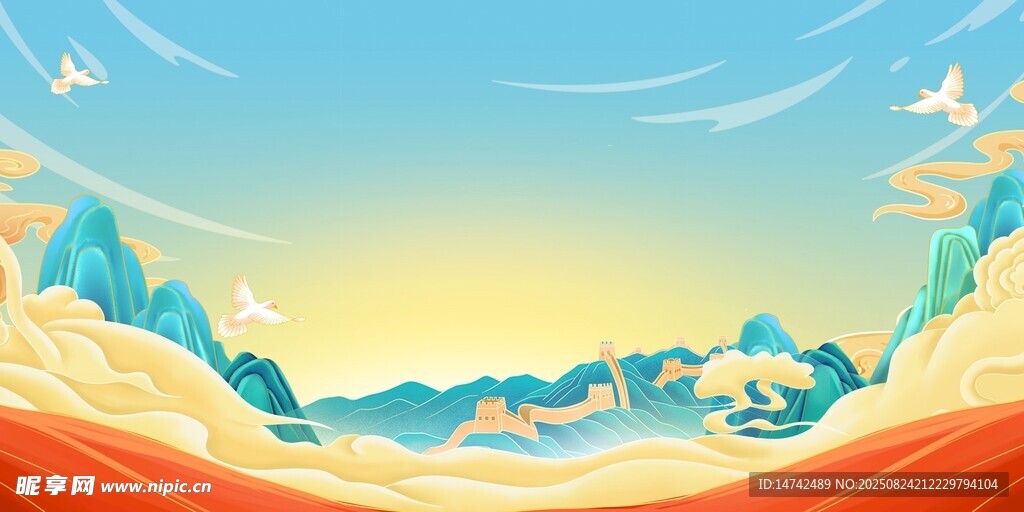 国潮山水背景