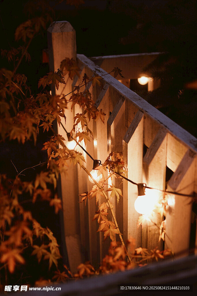 夜间楼梯上的温馨串灯