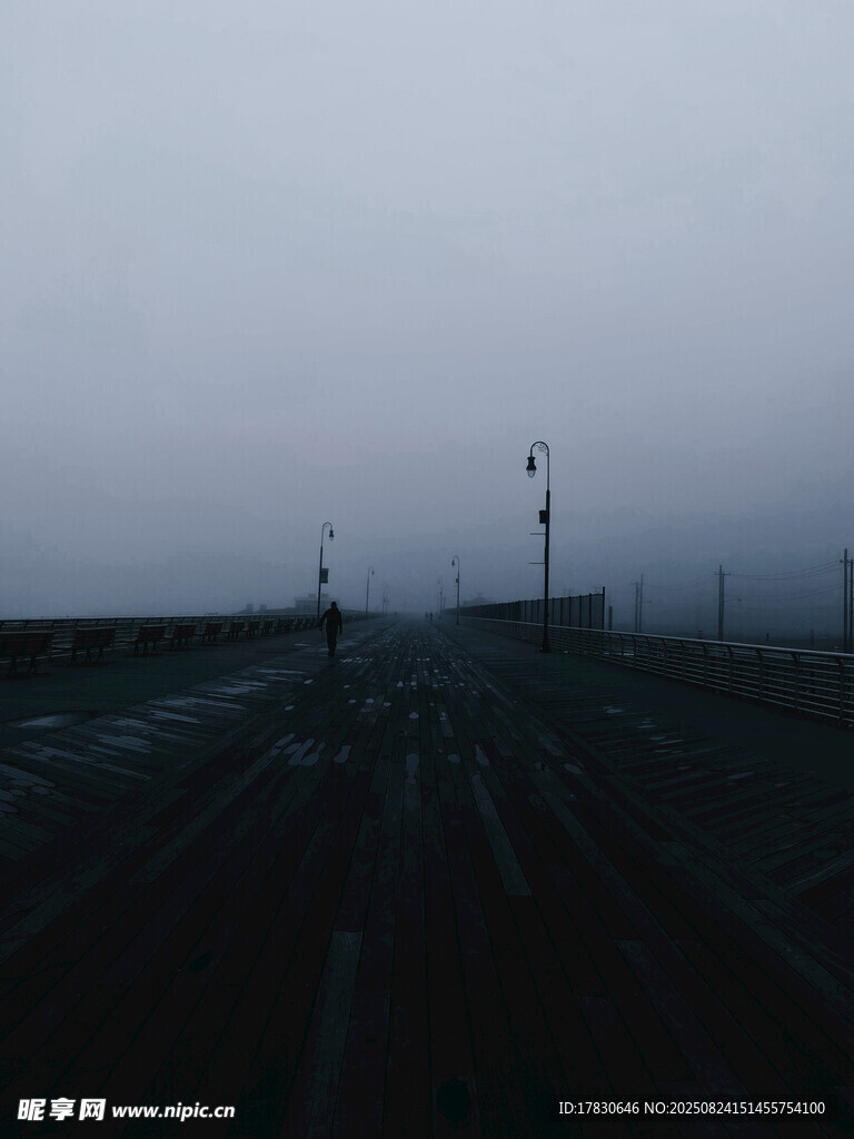 雾霭中的空旷铁路场景