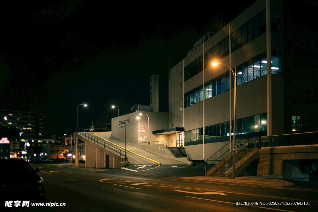 夜晚城市街道建筑景象
