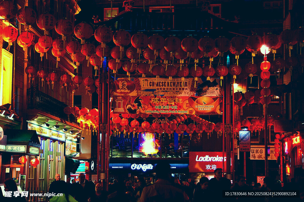 繁华夜市街头绚丽夜景