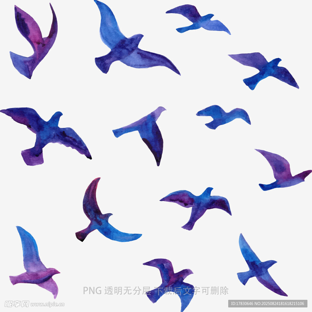 群鸟翱翔水彩插画