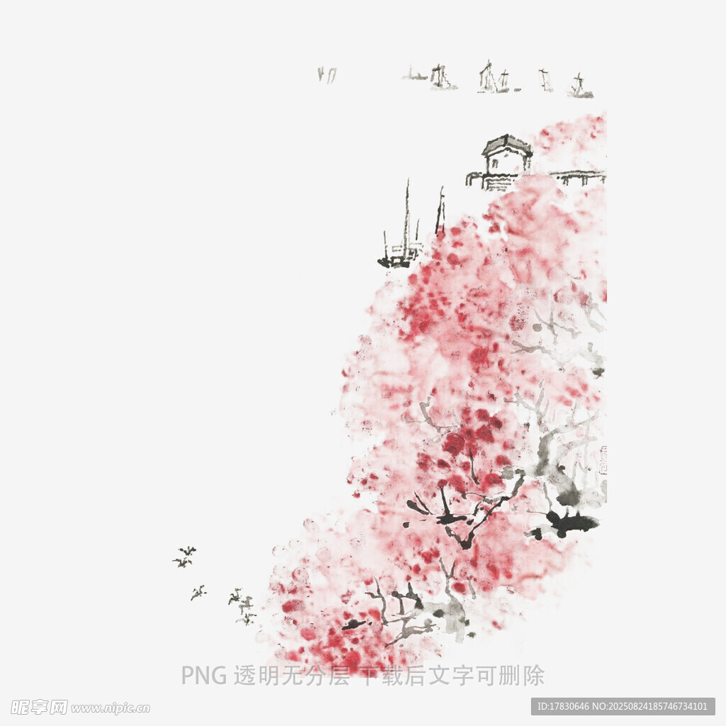 水墨樱花绘就诗意风景
