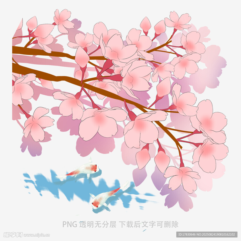 粉色樱花枝与飞翔小鸟