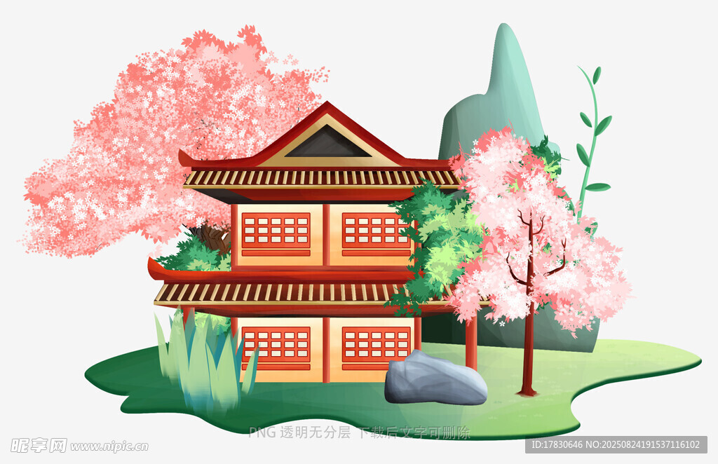 日式古风建筑与烂漫樱花