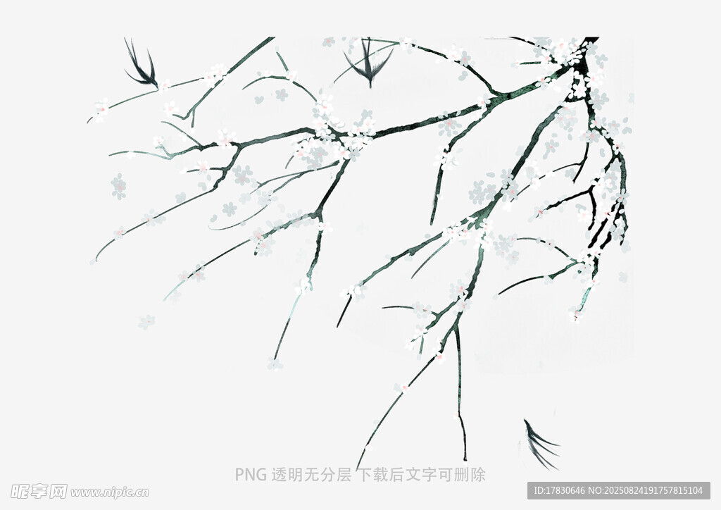 水墨风柳枝写意画