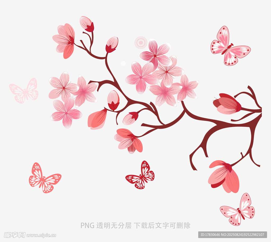 粉色樱花与蝴蝶装饰图案