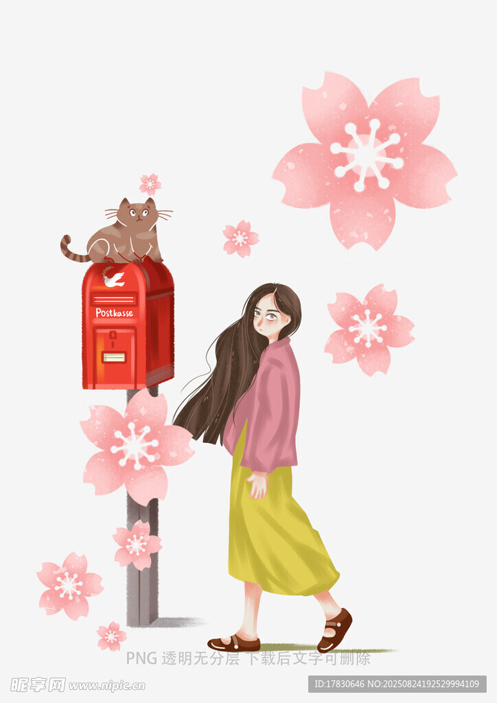 春日女孩与信箱旁的猫咪