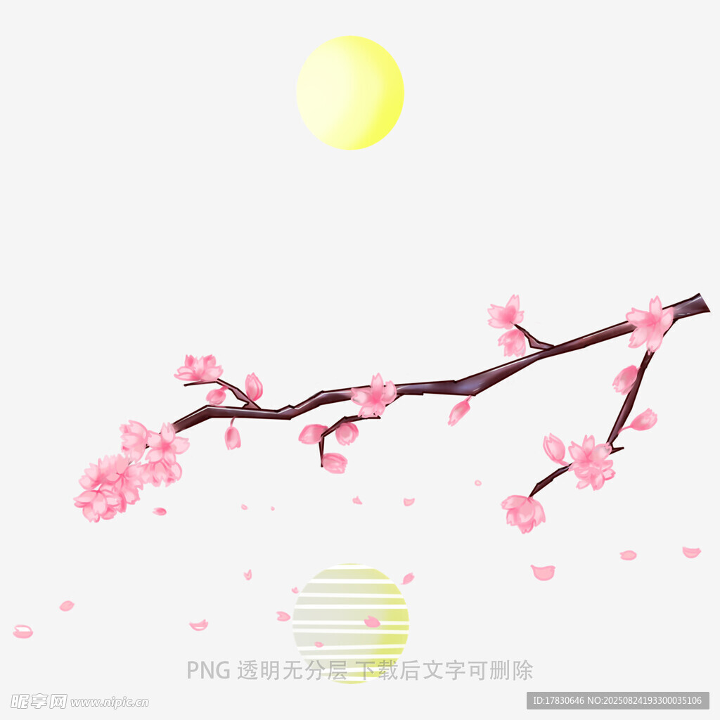 春日桃花伴月唯美景象