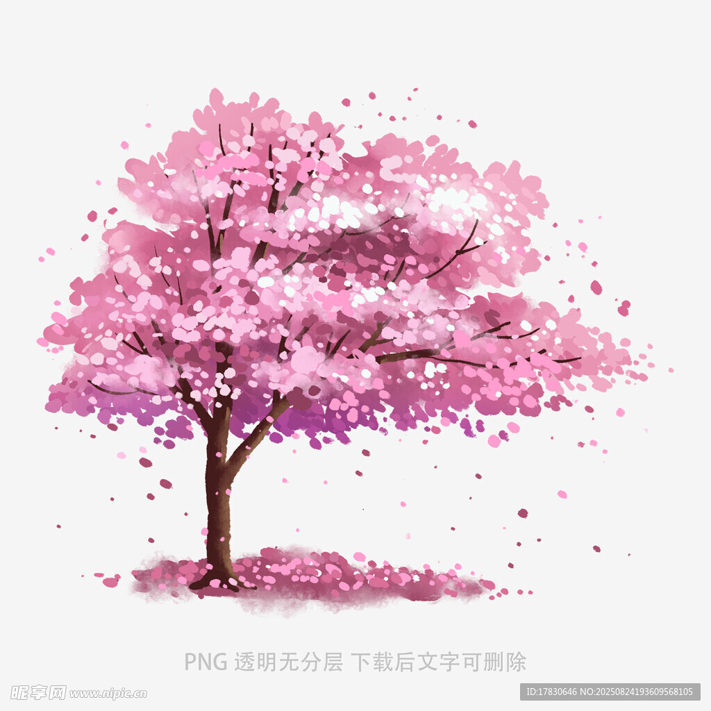 唯美粉色樱花树插画