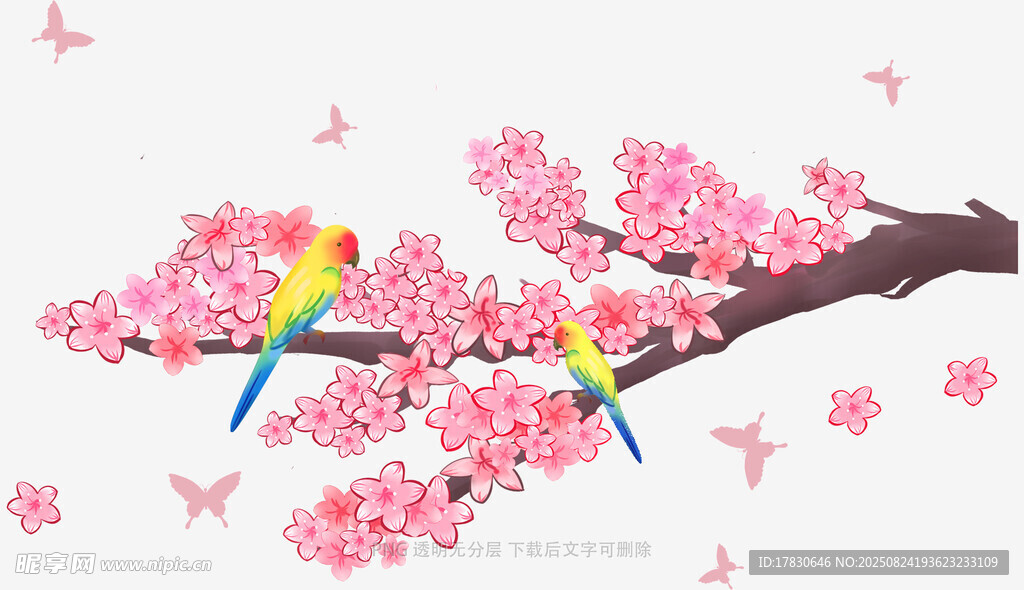 枝头双鸟伴繁花