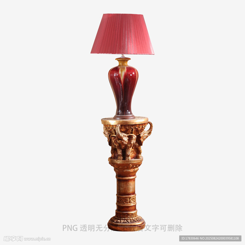 复古雕花红色落地台灯