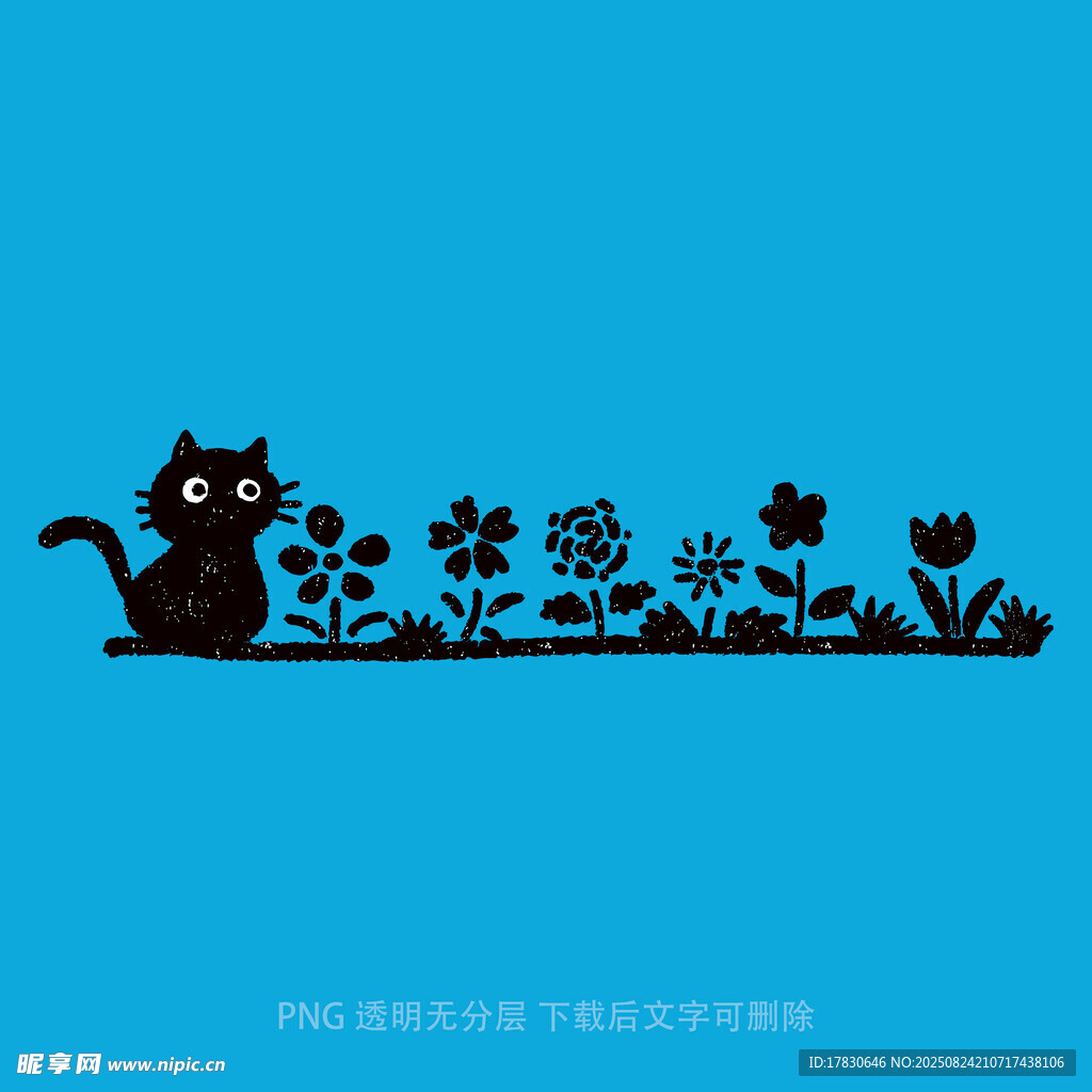 黑猫花丛剪影