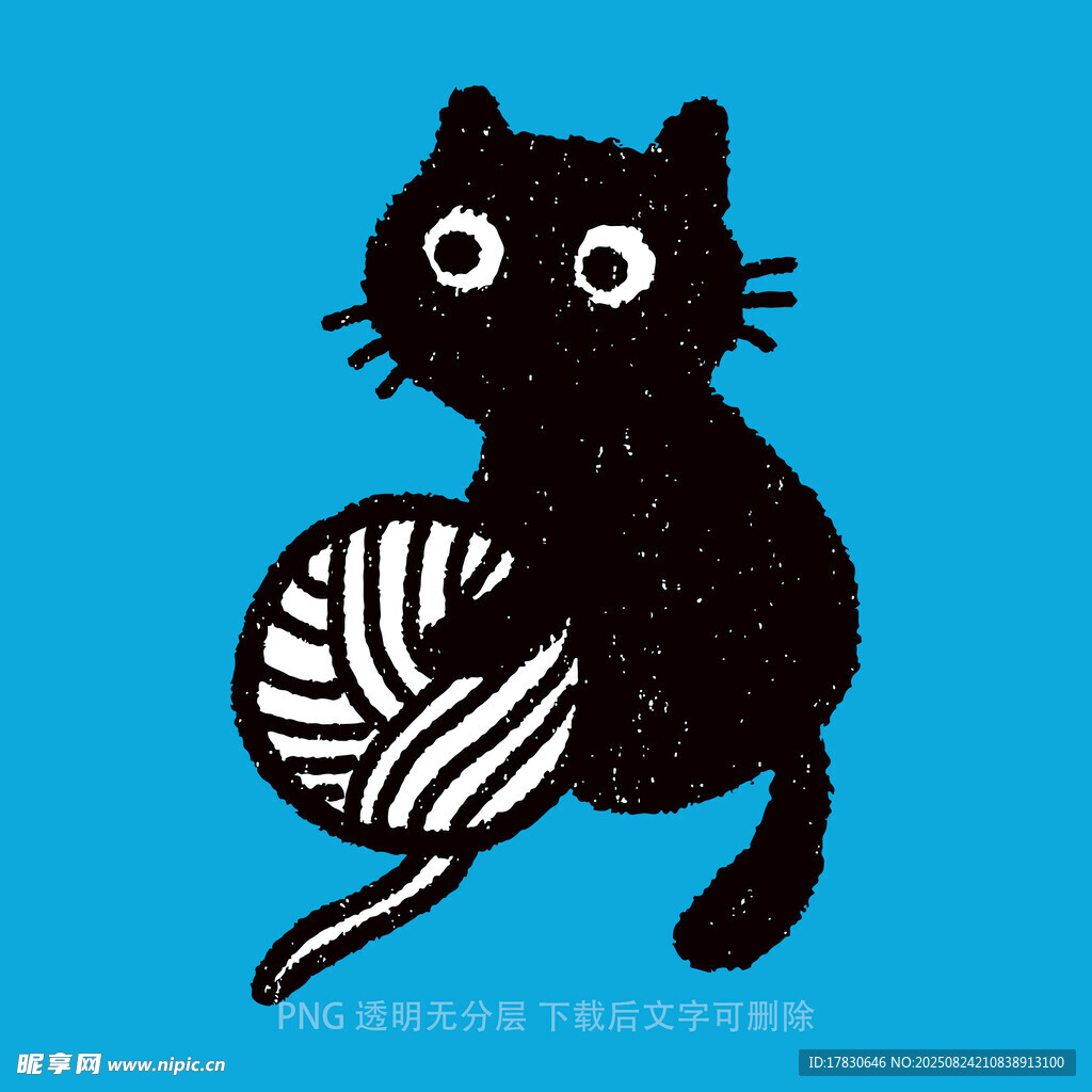 黑猫玩毛线球插画