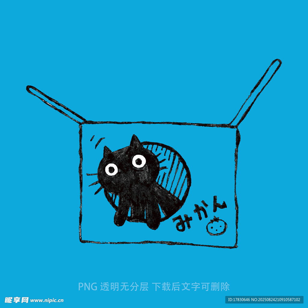 卡通黑猫在纸箱看电视