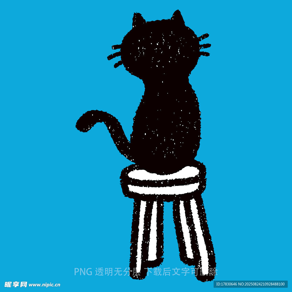黑猫坐凳插画