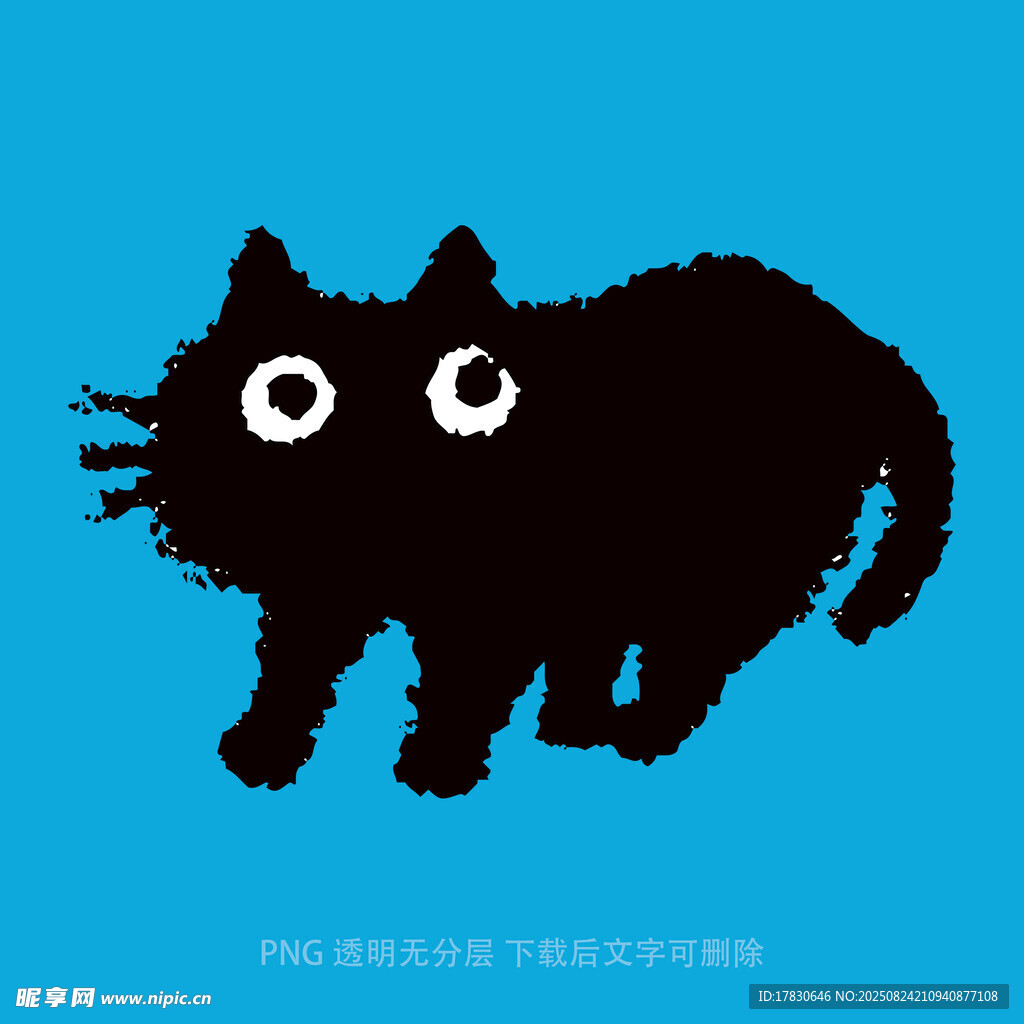蓝色背景上的黑猫剪影