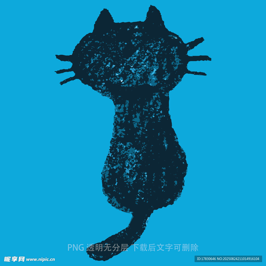 蓝色背景上的黑猫剪影