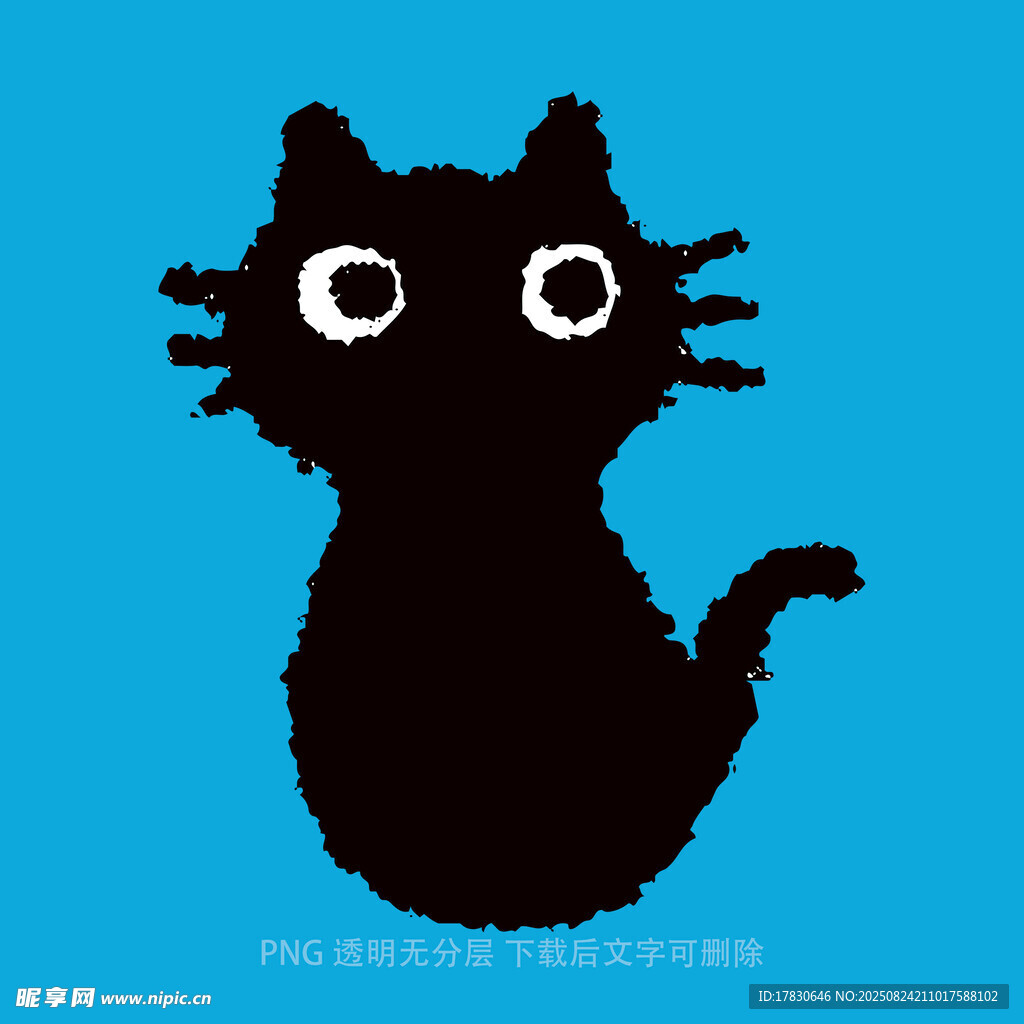 蓝色背景上的黑色卡通猫咪