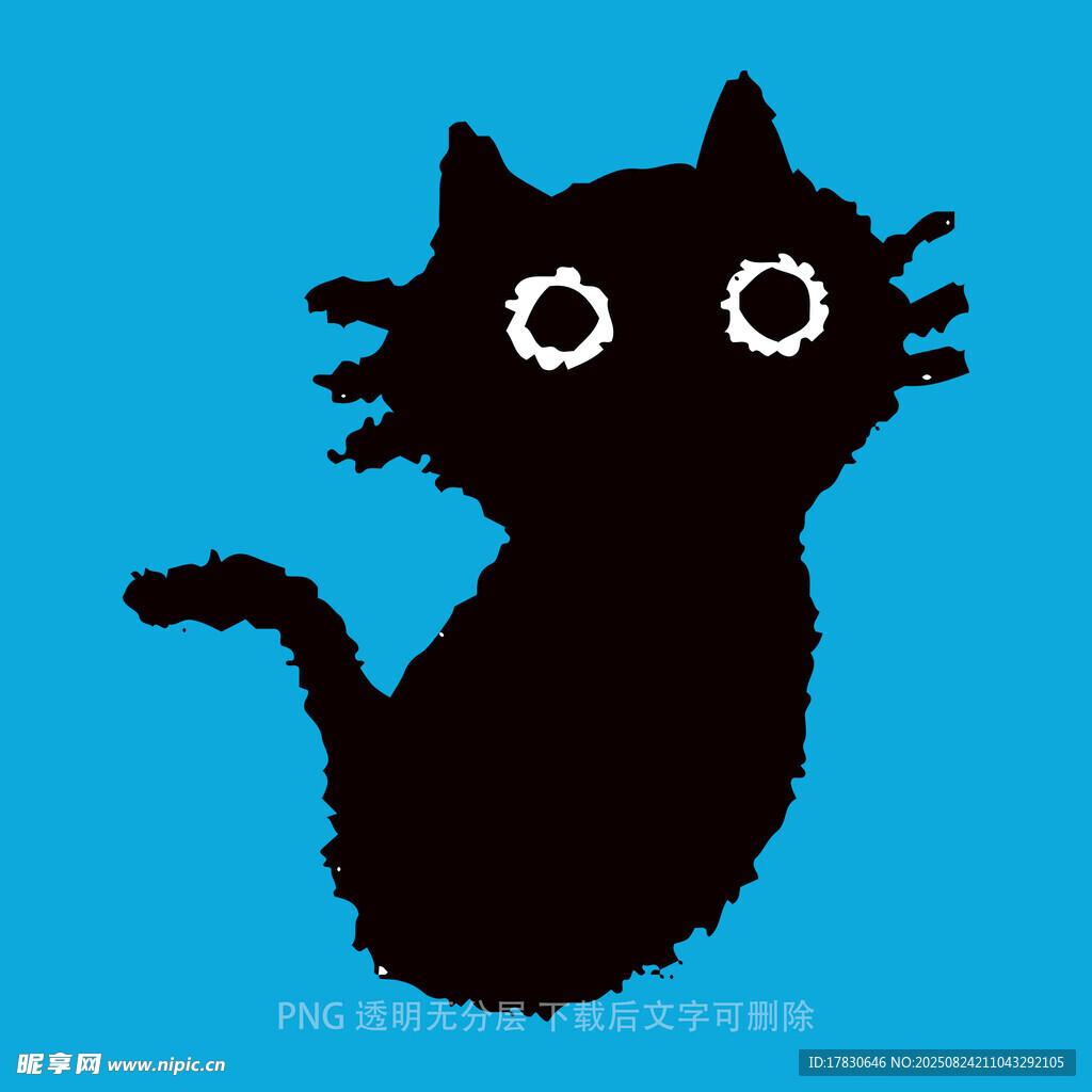 蓝色背景上的黑色像素猫